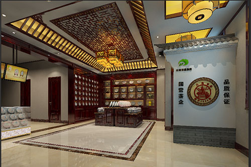 洪泽古朴典雅的中式茶叶店大堂设计效果图